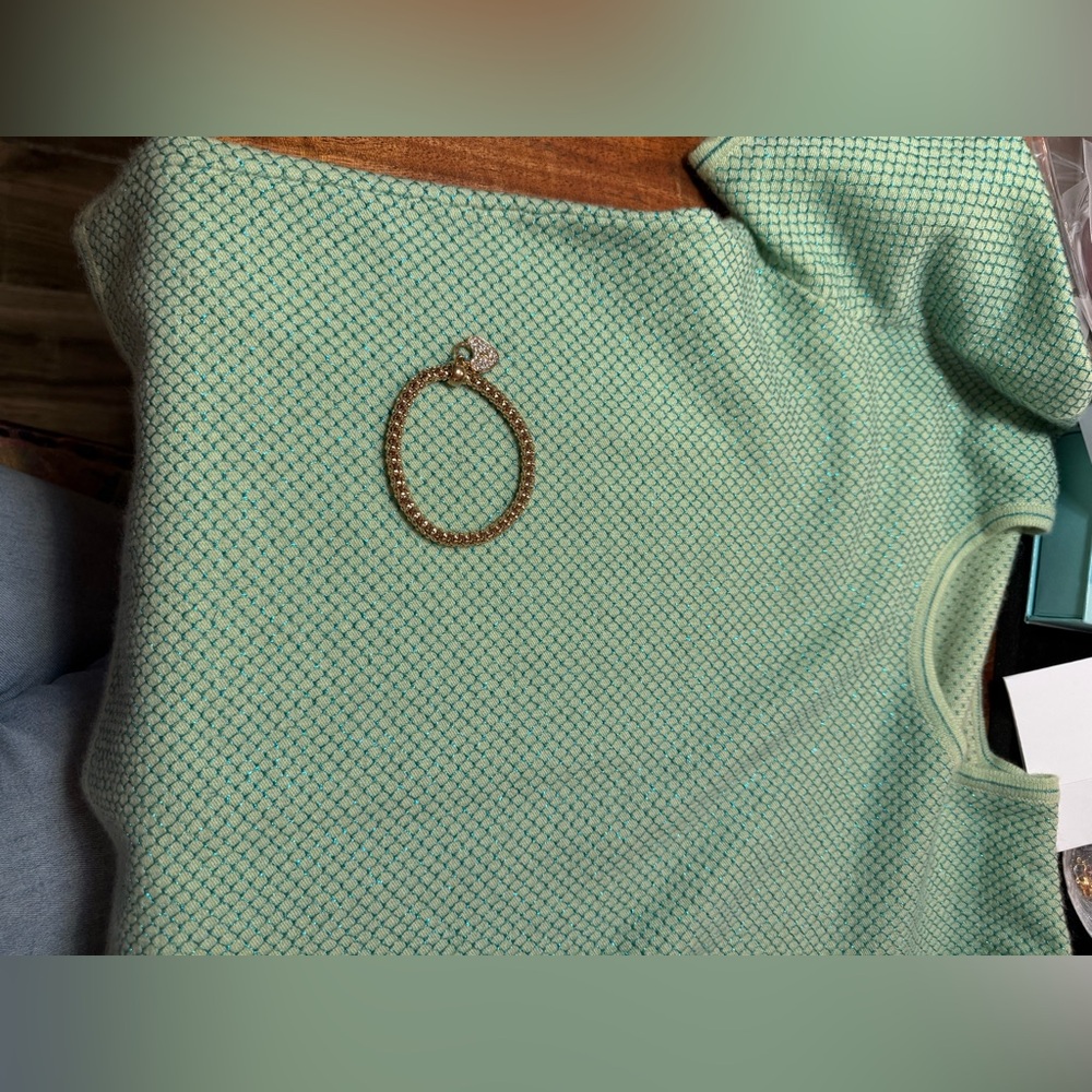 CHANEL Cashmere Vintage Light Green/Teal Thread 🧵 Short-Sleeve Knit Top - Picture 12 of 13